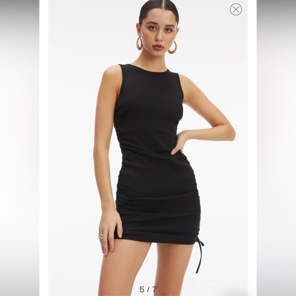 NWT GOOD AMERICAN BLACK RUCHED TANK MINI DRESS SIZE 1 Small